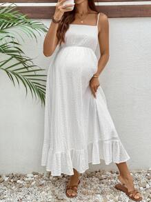 SHEIN Vestido informal con volantes en el bajo, tirantes y unicolor para embarazada - Blanco - Ver 6