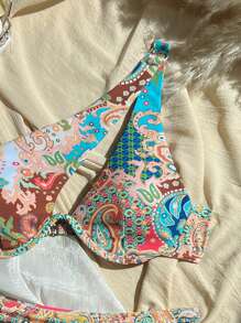 SHEIN Swim Vacation Beach Floral Print Bikini Swimsuit, Non-Push Up, With Underwire - Multicolor - View 3