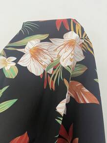 SHEIN LUNE 大码女式休闲优雅随机花卉印花立领蝙蝠袖衬衫，适合夏季、返校、毕业典礼、节日、情人节、音乐节、母亲节、万圣节、感恩节、复活节、国庆节、舞会、约会、派对、户外活动 - 彩色 - 查看 7