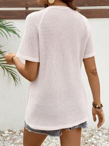 SHEIN 1 pezzo Maglia a maniche corte da donna in jacquard tinta unita, di moda minimalista per l'estate