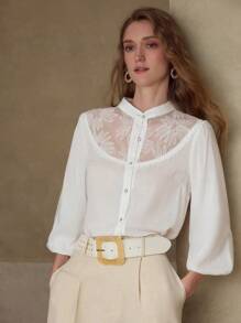 MOTF PREMIUM LINEN CONTRAST GUIPURE LACE TOP