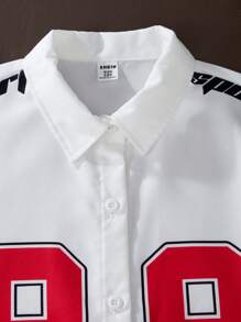 SHEIN Tween Boy Numeral Print Short Sleeve Button Up Casual Shirt - White - View 3