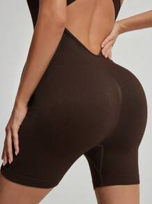 SHEIN Pregnant Women's Sports Jumpsuit: Super High Rise Belly Support Maternity Leggings, High Stretch - Coffee Brown - View 6