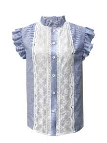 Chiquease Women's Elegant & Fashionable Lace Trim Cap Sleeve Blouse, Spring/Summer