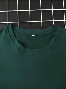 Manfinity Homme Áo thun nam cổ tròn tay ngắn in chữ và vương miện thường ngày mùa hè - Màu xanh lá cây đậm - Xem 5