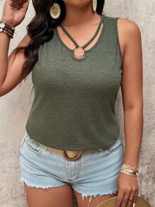 SHEIN LUNE Débardeur décontracté ample avec anneau rond pour femmes de grande taille