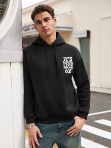 Manfinity Dauomo Men's Simple Print Hooded Long Sleeve Casual Sweatshirt, For Fall Winter