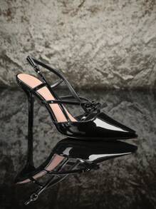 SHUZIA Women's Minimalist Point Toe Artificial Patent PU Stiletto Heels - Black - View 2