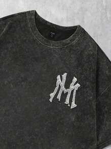 ROMWE Grunge Punk Camiseta Casual Solta de Gola Redonda com Aplicação de Letra para Homens no Verão
