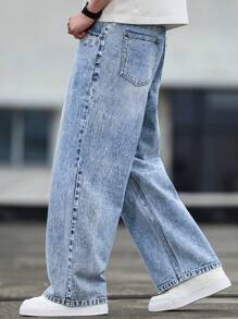 Manfinity Hypemode Men's Pocket Loose Wide Leg Casual Versatile Jeans