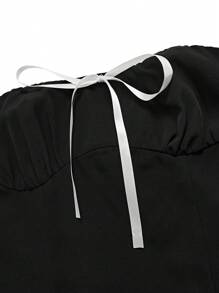 Women's Black Bowknot Decor Puff Hem Tube Dress - Black - View 3