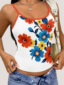 INAWLY 女士夏季花卉印花无袖修身吊带背心 - 彩色 - 查看 5