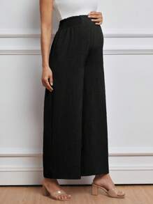 MaterniWear 孕妇休闲度假腰带阔腿蓝色裤子 - 黑色 - 查看 5
