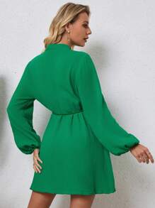 INAWLY Women's Solid Color Front Button Long Sleeve Casual Minimalist Mini Dress