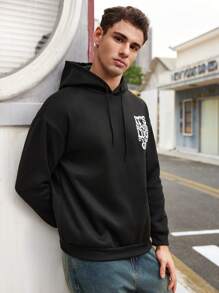 Manfinity Dauomo Men's Simple Print Hooded Long Sleeve Casual Sweatshirt, For Fall Winter