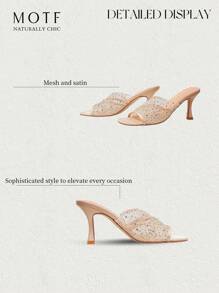 MOTF PREMIUM SANDALIAS DE TACÓN ALTO CON PUNTERA ABIERTA, TRANSPARENTES Y CON MALLA CON STRASS PARA MUJER, DE MODA
