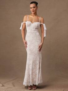 Silquee Premium Quality Graduation Solid Color Thick Strap Luxurious Sexy, Elegant Formal Maxi Prom Dress - White - View 2