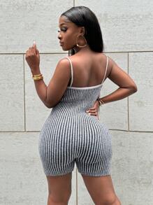 SHEIN Slayr Women Stripe Print Spaghetti Strap Backless Jumpsuit - Grey - View 2