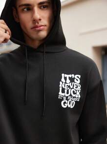 Manfinity Dauomo Men's Simple Print Hooded Long Sleeve Casual Sweatshirt, For Fall Winter