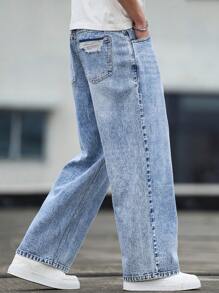 Manfinity Hypemode Men's Pocket Loose Wide Leg Casual Versatile Jeans