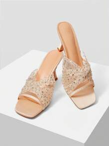 MOTF PREMIUM SANDALIAS DE TACÓN ALTO CON PUNTERA ABIERTA, TRANSPARENTES Y CON MALLA CON STRASS PARA MUJER, DE MODA