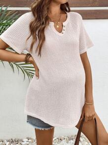 SHEIN 1 pezzo Maglia a maniche corte da donna in jacquard tinta unita, di moda minimalista per l'estate