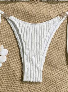 SHEIN Swim 2 件/套极简主义特殊面料蝴蝶装饰细肩带吊带上衣和侧系带三角短裤 - 彩色 - 查看 4