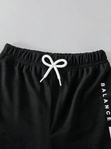 SHEIN Explorewe 2 件/套：年轻男孩字母印花圆领短袖 T 恤和短裤，度假，假日，旅行，放松，日光浴，夏季 - 彩色 - 查看 6
