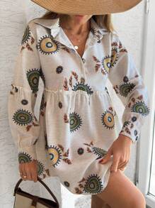 EURMUSE VÁY NGẮN TAY DÀI IN HOA VĂN - Nhiều màu - Xem 3