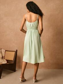 Poéselle 女士绉纱细肩带日装连衣裙、女士连衣裙、长款 A 字形露背连衣裙、夏季连衣裙、中长款女士连衣裙、度假风格、挤奶女工工作连衣裙、秋季连衣裙、不分季节的基本款下装连衣裙 - 薄荷綠 - 查看 2