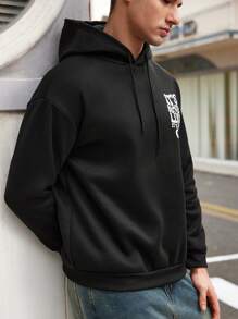 Manfinity Dauomo Men's Simple Print Hooded Long Sleeve Casual Sweatshirt, For Fall Winter