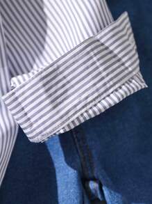 SHEIN Young Boy Striped Long Sleeve Single-Breasted Jacket - Black - View 5