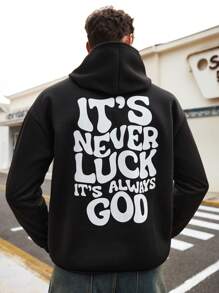 Manfinity Dauomo Men's Simple Print Hooded Long Sleeve Casual Sweatshirt, For Fall Winter