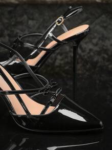 SHUZIA Women's Minimalist Point Toe Artificial Patent PU Stiletto Heels - Black - View 5