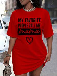 Maweii Plus Size Short Sleeve Casual Crew Neck T-Shirt Dress, Fashionable For Summer - Red - View 1