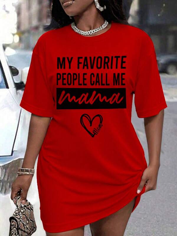 Maweii Plus Size Short Sleeve Casual Crew Neck T-Shirt Dress, Fashionable For Summer