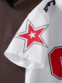 SHEIN Tween Boy Numeral Print Short Sleeve Button Up Casual Shirt - White - View 6