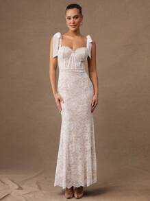 Silquee Premium Quality Graduation Solid Color Thick Strap Luxurious Sexy, Elegant Formal Maxi Prom Dress - White - View 6