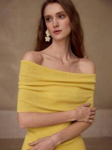 MOTF PREMIUM FOLD OFF SHOULDER KNIT TOP - Yellow - View 3