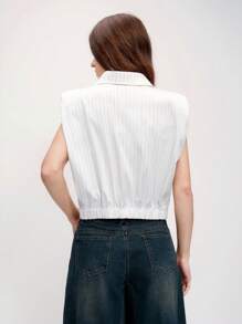 SHEIN Unity 夏季新款白色无袖垫肩仿口袋设计短款衬衫，时尚女式衬衫 - 淺灰色 - 查看 2