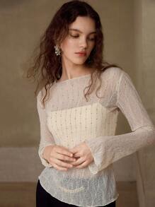 MOTF PREMIUM Top trasparente con dettagli in strass