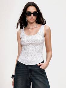 Chiquease 白色圆领水钻无袖弹力贴身短款吊带背心汗衫，可作为外套穿着 - 白色 - 查看 4