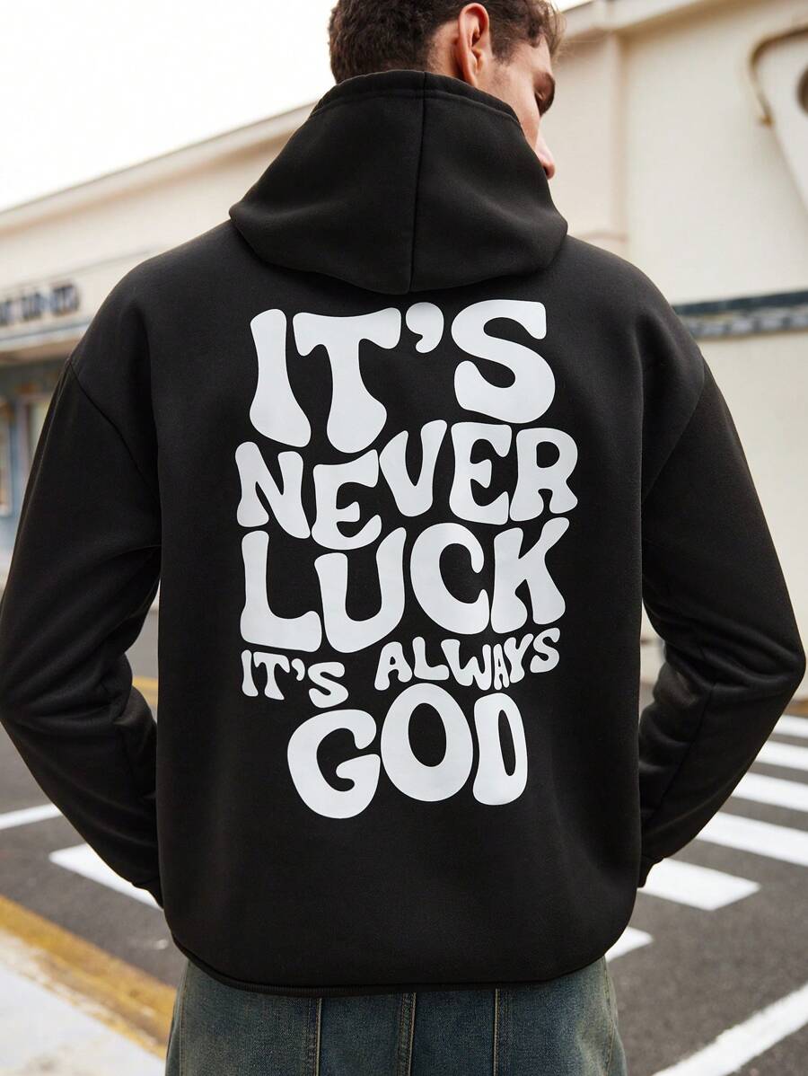 Manfinity Dauomo Men's Simple Print Hooded Long Sleeve Casual Sweatshirt, For Fall Winter