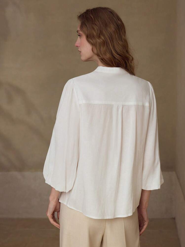 LINEN CONTRAST GUIPURE LACE TOP