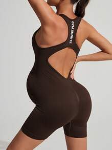 SHEIN Pregnant Women's Sports Jumpsuit: Super High Rise Belly Support Maternity Leggings, High Stretch - Coffee Brown - View 2