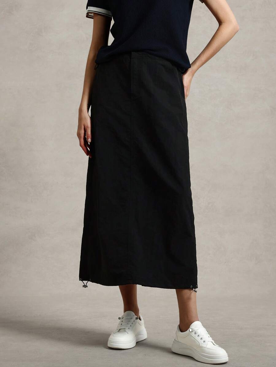 Briarwyn Damen einfache modische lässige tägliche Midi-Rock Sommer Outfit für Damen Business-Lässig Kleidung für Frauen - Schwarz - Übersicht 1