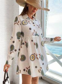 EURMUSE VÁY NGẮN TAY DÀI IN HOA VĂN - Nhiều màu - Xem 4