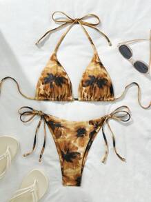 SHEIN Women Summer Beach Bikini Vacation Sexy Bodycon Printed Random Elegant Two Pieces Swimsuit - Multicolor - View 1