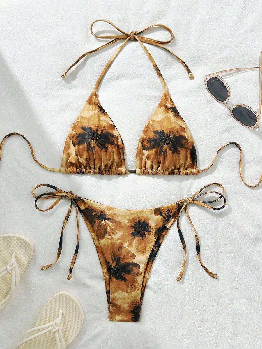 SHEIN Women Summer Beach Bikini Vacation Sexy Bodycon Printed Random Elegant Two Pieces Swimsuit - Multicolor - View 1