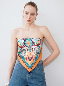 SHEIN Privé 女士春夏橙色波西米亚风印花挂脖上衣 - 彩色 - 查看 5
